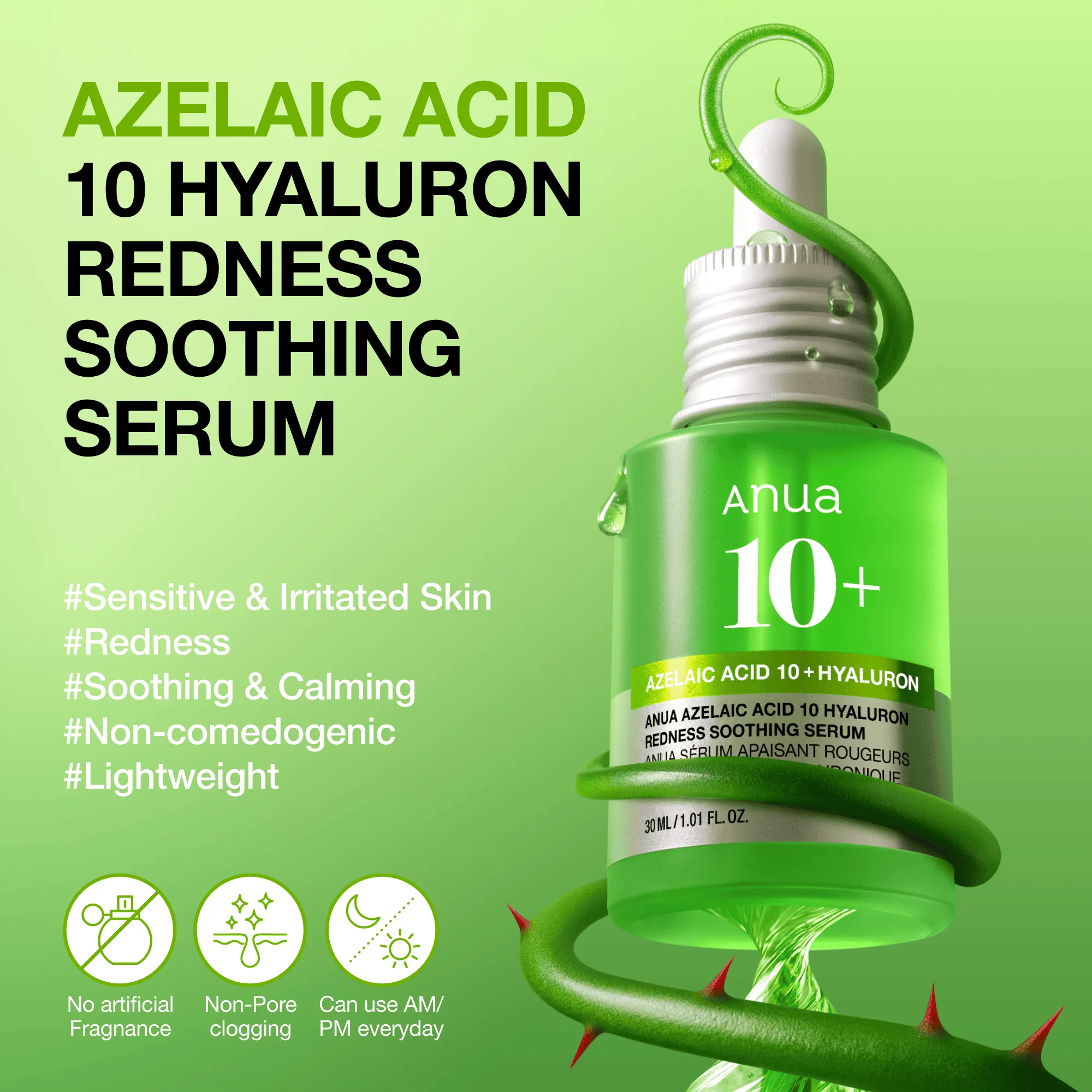 ANUA | Azelaic Acid 10 Hyaluron Redness Soothing Serum 30 ml