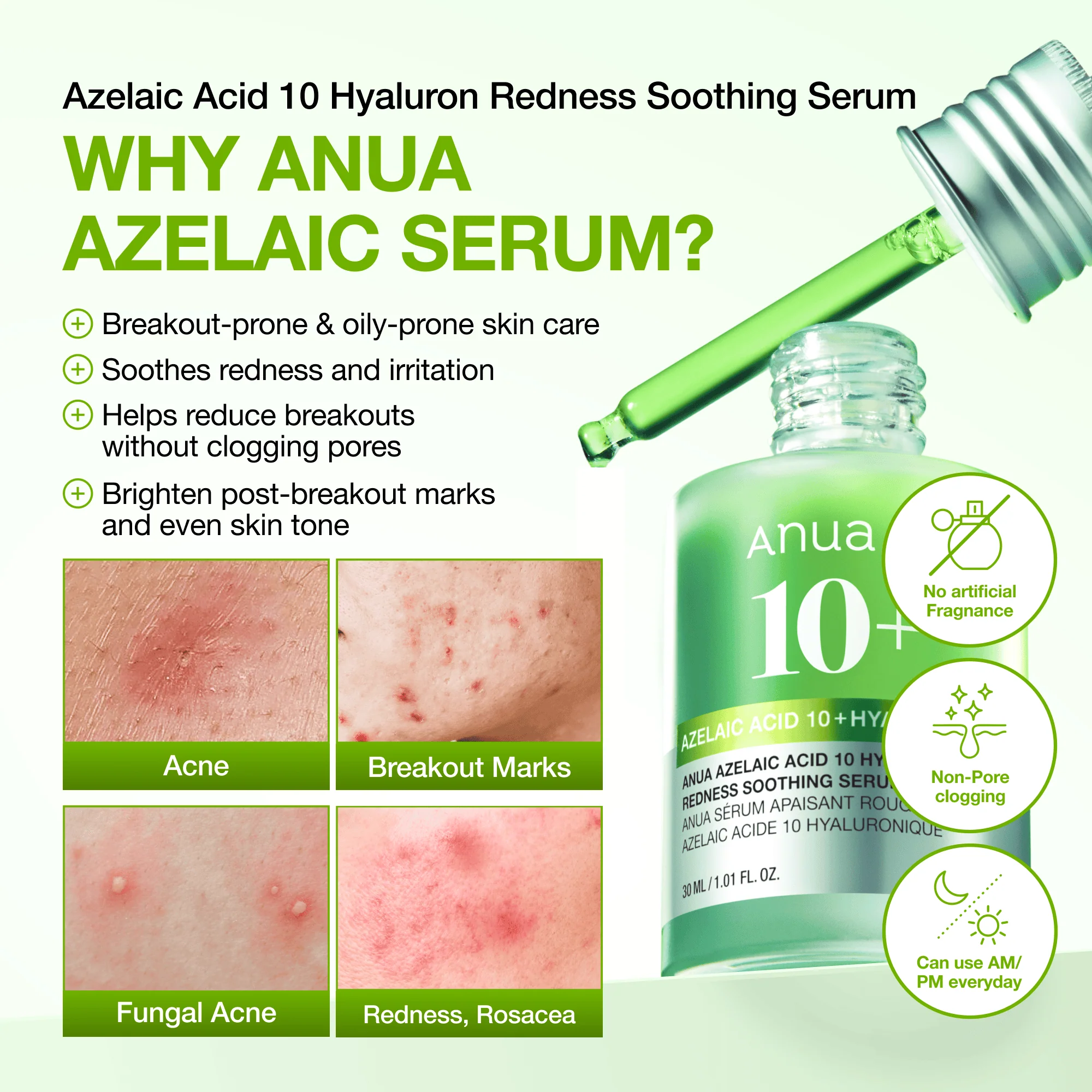 ANUA | Azelaic Acid 10 Hyaluron Redness Soothing Serum 30 ml